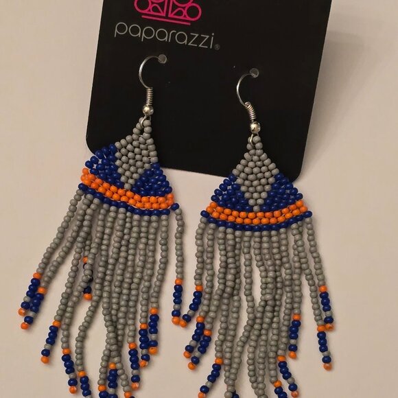 Paparazzi Gray Blue and Orange Dangle Earrings - Picture 2 of 4